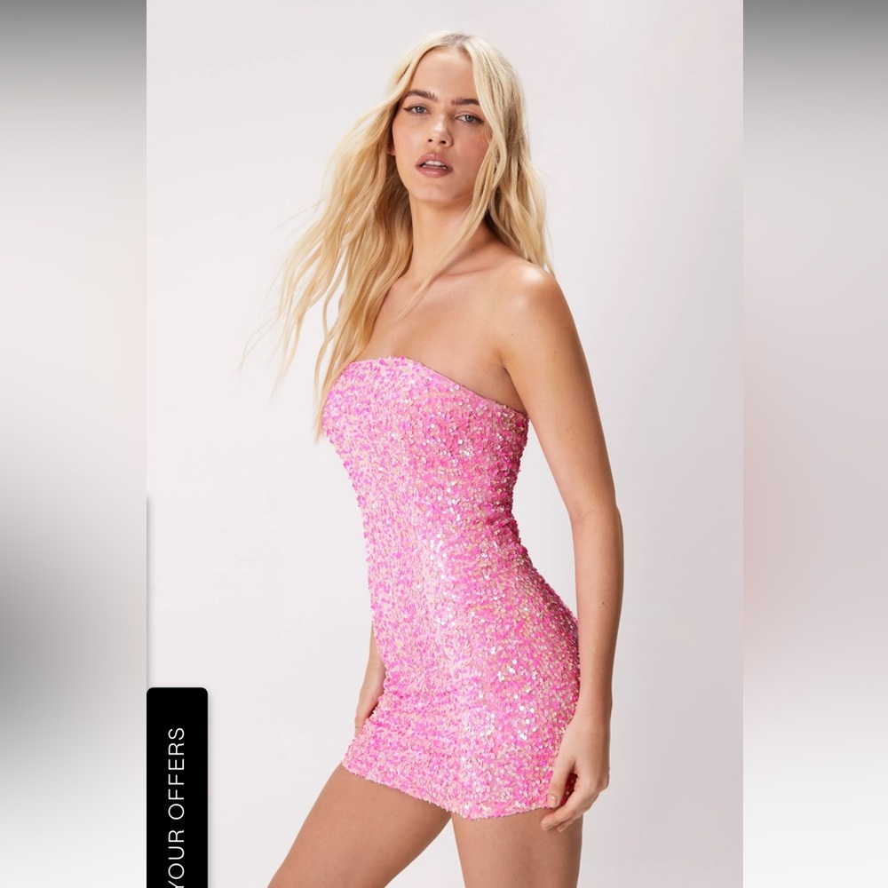 Nasty Gal Pink Sequin Strapless Mini Dress